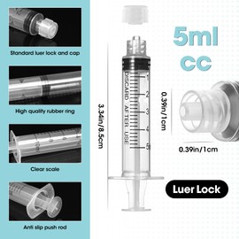 5ml Luer Lock Syringe with Cap and Soft Plastic Tube, Individually Wrapped 10 Pack, Suitable for Pet Liquids Feeding