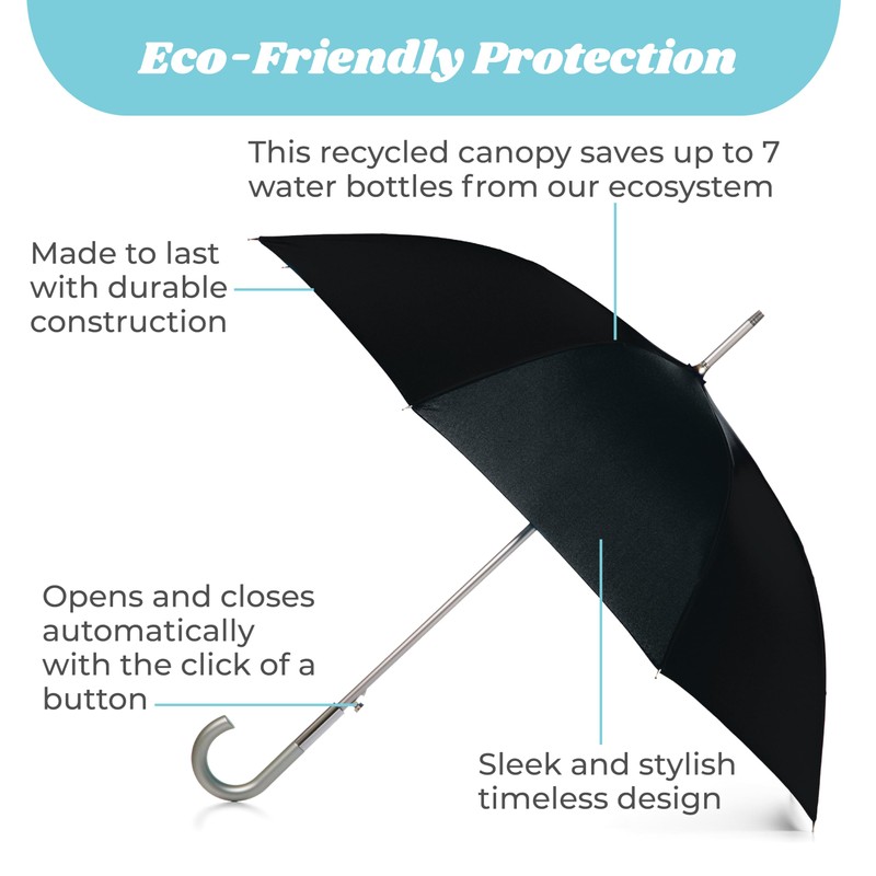 totes Men's Women's Classic Eco Umbrella - Auto Open, Water-Resistant,
