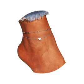 Fesciory Women Anklet Adjustable Beach Ankle Chain Gold Alloy Foot Chain Bracelet Jewelry Gift (Heart(silver))