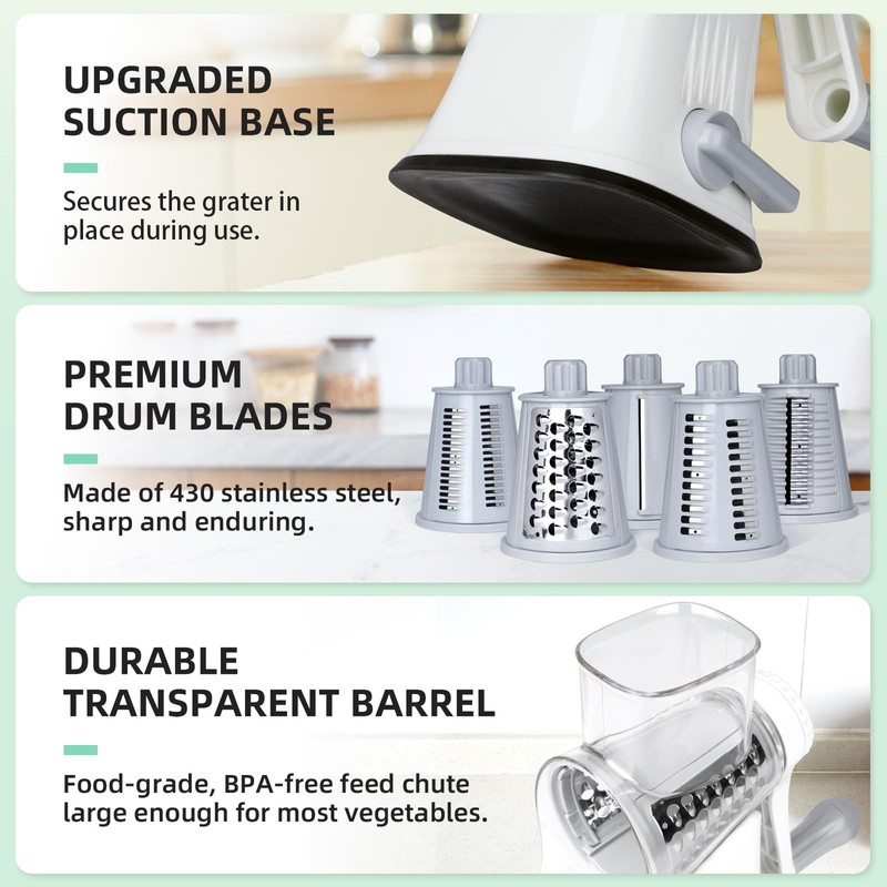 REDPANT 5 in 1 Rotary Cheese Grater, Manual Hand Crank