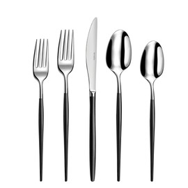 Amefa Soprano - Juego de cubiertos de 20 piezas, servicio para cubiertos de acero inoxidable 4-18/10 con asas negras, juego de cubiertos resistentes a la corrosión, utensilios esenciales para
