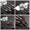IQCWOOD Stainless Steel Cooking Utensils Set with Wooden Handle, 5
