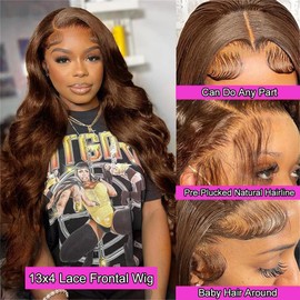 Chocolate Brown Lace Front Wigs Human Hair Body Wave 26 Inch 13x4 Brown Lace Front Wig Wear and Go Glueless Brown Wig Human Hair Pre Plucked 180% Density Colored HD Lace Frontal Wigs For Black Women