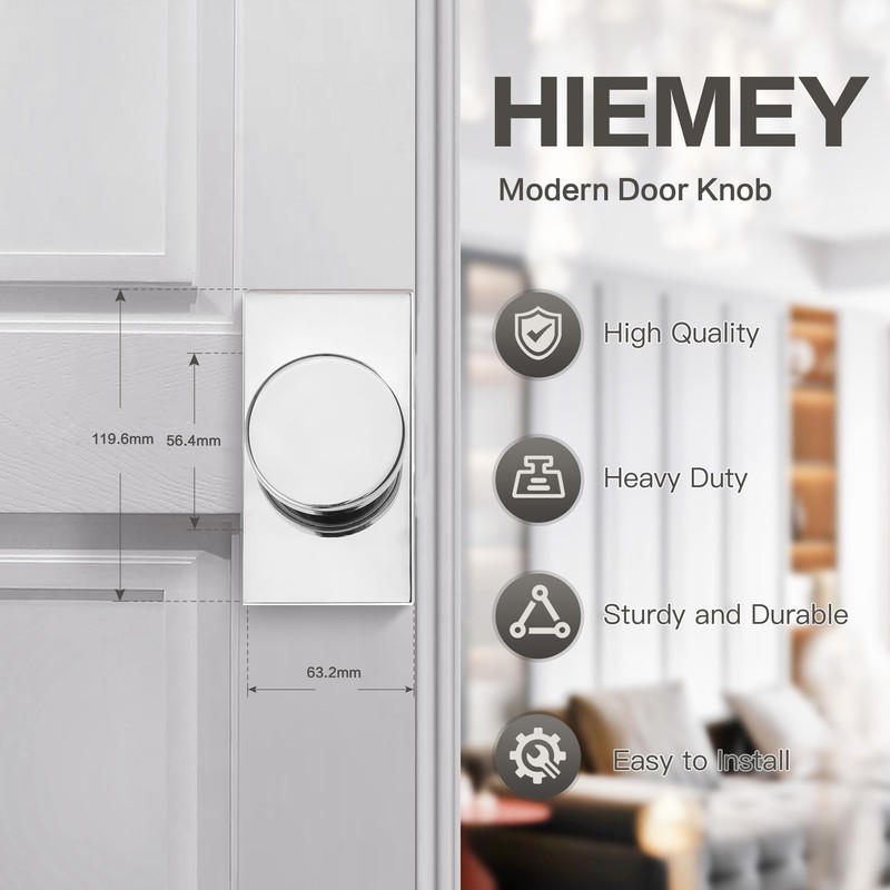 HIEMEY Dummy Door Knob Interior, Polished Chrome Door Handle Modern