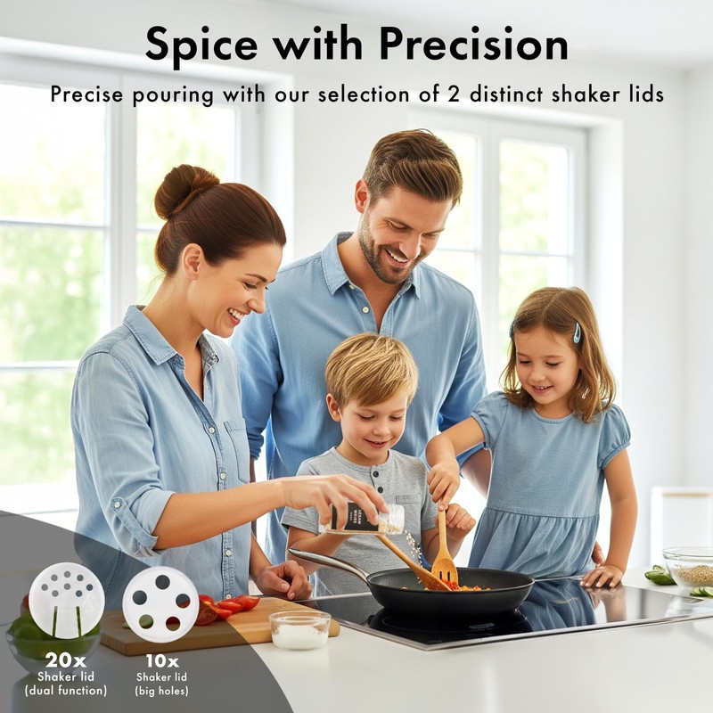 EDELHAUS Glass Spice Jars with Label and Stainless Steel Lids