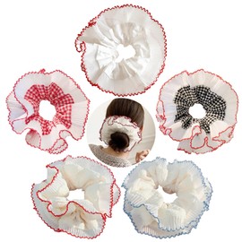 EDLMKM 5 PCS Large Hair Scrunchies White Lace Scrunchies Elastic Hair Ties Ropes Hair Scrunchie, Bobbles Ponytail Holders Thick Hair Scrunchie Accessories Ladies Girls