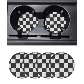 SCUARI 4 Pack Car Coasters,Car Accessories 2.75 Inch Car Cup Coasters,PVC Car Coasters for Cup Holders,Anti-Slip Car Cup Holder Coaster,Black and White Grid Cup Holder Coasters,Fit for Most Cars