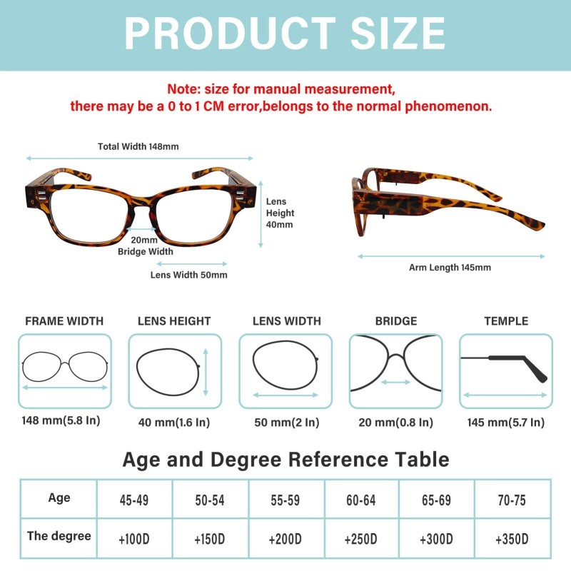 Reading Glasses with Light Bright LED Readers with Lights Magnifier