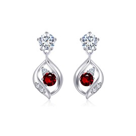 Free bird Garnet Earrings, Women's, Hypoallergenic Earrings, 925 Silver, Zirconia, Birthstone, Popular, Jewelry, Swaying "Free Leaves", Fashionable Accessories, Birthday Day, Graduation Ceremony