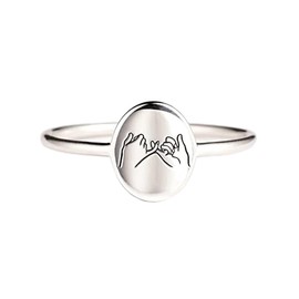 FUNYCHEN Sterling Silver Pinky Promise Ring for Women Mother Daughter Ring Dainty Friendship Ring for Bestie Minimalist Signet Valentine's Day Gifts Matching Rings for Couple US Size 5-10 (silver, 10)