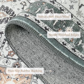 Rugflix 2x6 Runner Rug for Hallway, Washable Kitchen Runner Non Slip, Vintage Low Pile Entryway Carpet, Soft Stain Resistant Long Laundry Room Rug for Stairs, Bedroom, Sage Green