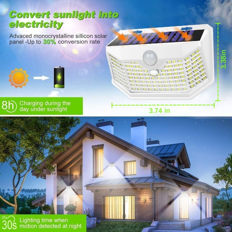 HMCITY 120 LED Outdoor Solar Lights with Motion Sensor and
