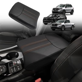 Muslogy Center Console Cover Compatible with Honda Pilot 2023 2024 2025, 2024-2026 Ridgeline/Passport Accessories Armrest Pad Lid Cushion Console Protector Vegan Leather Extra Soft(Black/Orange Trim)