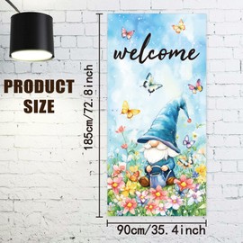 arricraft 1 Pc Polyester Flower Butterfly Gnome Pattern Door Covers, Welcome Theme Flower Backdrop Banner Decoration for Indoor Outdoor Porch Home Decor Accessories