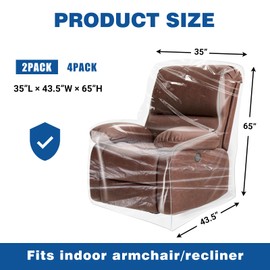 UNIFAMILY Furniture Coverings Made of Plastic Materials, Plastic Chair Covers Protectors 35 x 43 x65IN, 2PCS Waterproof Recliner Cover, Clear Armchair Covers Dustproof, Heavy Duty Coverings