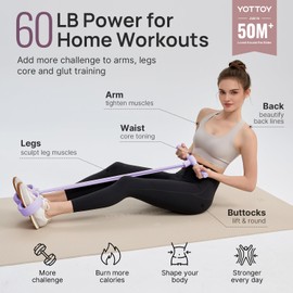 YOTTOY 60LB Smart Pedal Resistance Band with Digital Counter, Exercise Resistance Band with Handles for Women, Home Fitness, Strength Training, Arms, Legs, Core and Glutes, Purple