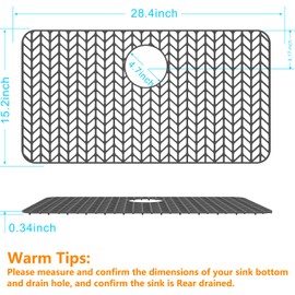 JIUBAR Sink protectors for kitchen sink 12"13"16"18"19"24"26"28"29"silicone sink mat| Silicone Kitchen Sink Mat Grid for Bottom of Farmhouse Stainless Steel(28.4"x 15.2"Gray)