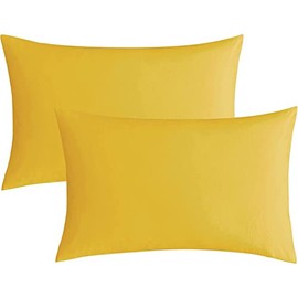 Kanak Bedding Yellow 100% Washed Cotton Pillowcases Set, 2 Pack Soft Breathable Queen Pillow Covers with Envelope Closure