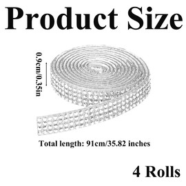 4 Rolls Silver Rhinestones Ribbon DIY Decoration Rhinestone Strips Rhinestone Roll DIY for DIY Arts Crafts