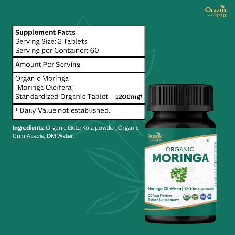 ORGANIC SPREE Moringa 120 Tablets | Moringa Oleifera (Drumstick Leaf)