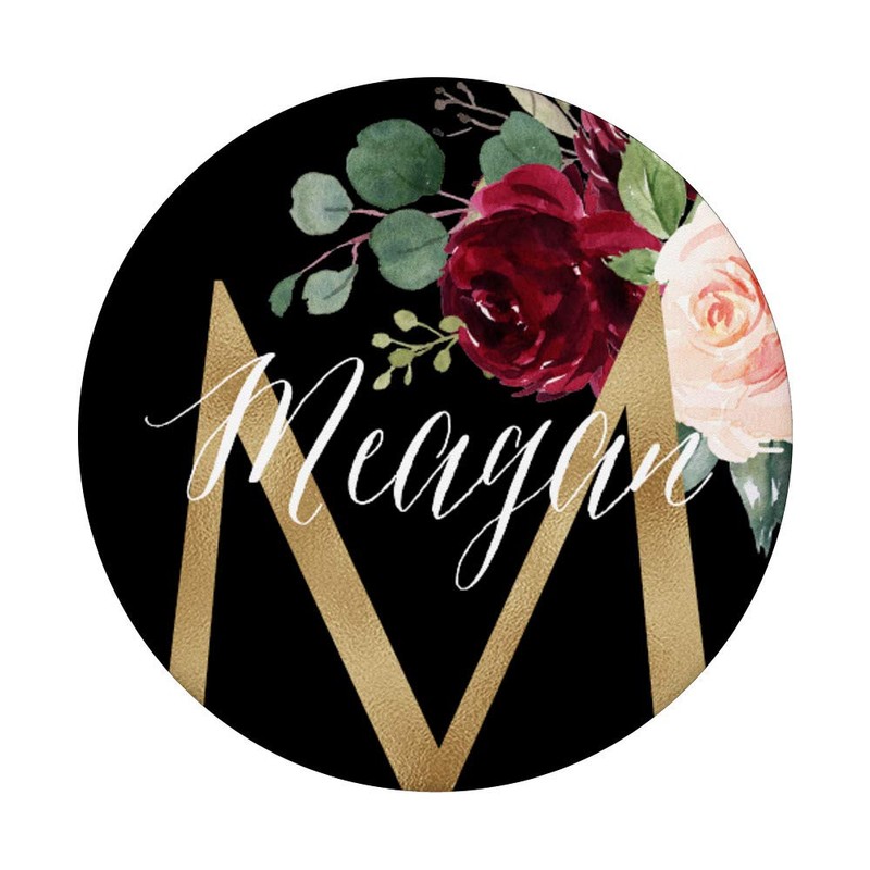 Meagan First Name Initial M on Black Floral background