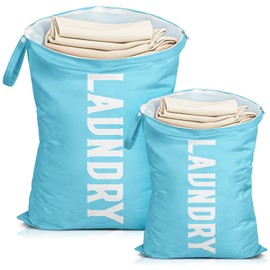 Nidoul 2 Pack Travel Laundry Bag Waterproof with Handle Dirty Clothes Storage Bags With Zips Wet Bag Suit Workout Swimming Gym Pool,Blue