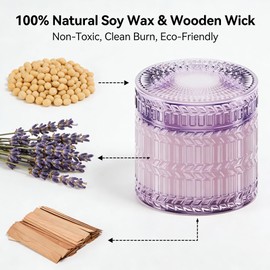 Hidden Label Lavender Scented Candle with Crackling Wooden Wick, 7.4 oz Soy Wax Jar Candle for Bedroom, Bathroom, Spa & Yoga, 55 Hour Small Candle Gift for Women