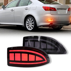 GEEGEETOP LED Rear Reflector Bumper Fog Light Assembly Accessories kit for Lexus 2006-2012 Gen2 IS IS250 IS300 IS350,Turn Signal Light & Brake Light & DRL,Replace OEM Reflector Bumper Trim (SMOKED)
