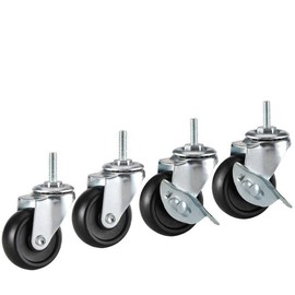 HZHMPM Heavy Duty 2 Inch 1/4"-20 Threaded Stem Caster with Multi Adapters 5/16"-18, 3/8"-16, M8, M10, Rubber Industrial Replacement Wheels for Shelving, Black Casters Shelving Wheel Set of 4