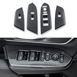 Set of 4 Carbon Fiber Window Switch Panel Cover Trim, Fits for 2017-2022 Honda CR-V (without rear seat heating Buttons), 75076-F