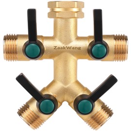 Garden Faucet Splitter, 4 Way Hose Splitter, Multi-Directional High Output Outdoor Splitter, 3/4" GHT Thickened Hex Inlet, Heavy Duty Solid Brass Spigot Adapter with Comfort Extension Handles