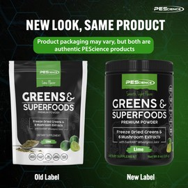 PEScience Greens & Superfoods Powder, Lime Flavor, 30 Servings, Natural Chlorophyll with Turkey Tail Mushroom & Fruit Extracts Blend