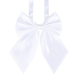 LOPURO Lady Adjustable Pre-tied Bow Tie, Pre Women Uniform Bow Tie Solid Color Bowties for Women Cosplay Party (white)