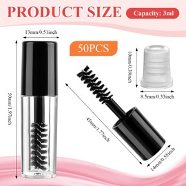 Supkiir 50Pcs 3ml Empty Mascara Tubes with Eyelash Wand, Refillable Clear Mascaras Bottles with Leak-proof Inserts, Portable Eyelash Container for Castor Oil Small Sample Brow Serum Growth