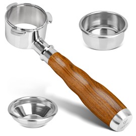 54 mm Bottomless Portafilter 3 Ears, Filter Holder 54 mm Fits Breville Barista Series BES870/878/880 Machine, with 2 Filter Baskets, Walnut Handle