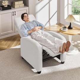 Topeakmart Boucle Recliner Sofa Push Back Recliner Chair Adjustable Modern Single Reclining Chair Upholstered Sofa with Pocket Spring Living Room Bedroom Home Theater White