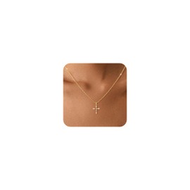 BERISO Diamond Cross Necklace for women 14K Gold Plated Cross Cubic Zirconia Pendant Necklace Dainty Gold Cross Necklaces for Women Cute Gold Jewelry