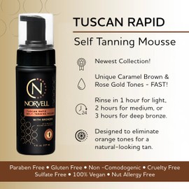 Norvell Tuscan Rapid Self-Tanning Mousse, 4 fl. oz., with Bronzer, Coconut Paradise Scent – Self-Tanner Foam with Natural Sun-Kissed Glow – Anti-Aging Tanning Foam for Smooth, Hydrated, Radiant Skin