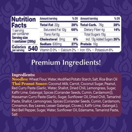 Watcharee's Classic Thai Noodle Bowl - Thai Peanut Sauce With Vegetables | Mild Heat, Vegan, 10g of Protein, Ready In 2 Mins | Made In Thailand - 3 Pack (9.88 oz Each)