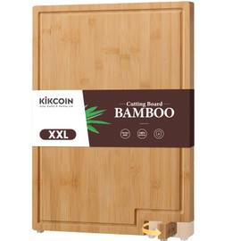 Kikcoin Bamboo Cutting Boards for Kitchen, 2XLarge Wood Cutting Board with Rotating Kickstand & Juice Groove, Wooden Chopping Board for Meats Veges Fruits, Heavy Duty Serving Tray, 20 x 14 inch
