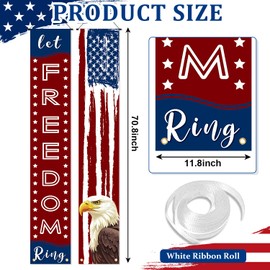 Large 4th of July Door Banner Porch Signs Decoration Patriotic Memorial Day Independence Day Front Door Wreath Welcome Banner Hanging Yard Sign Bunting Background for Indoor/Outdoor Holiday Party