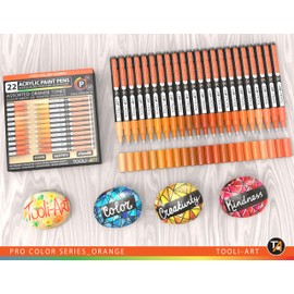 Acrylic Paint Pens 22 Orange Tones Assorted Pro Color Series Markers Set 0.7mm Extra Fine Tip for Rock Painting, Glass, Mugs, Wood, Metal, Canvas, Projects, Non Toxic, Waterbased, Quick Drying