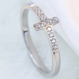 Jude Jewelers Stainless Steel Sideways Cross Christian Cross Eternity Wedding Band Ring, Metal, Cubic Zirconia