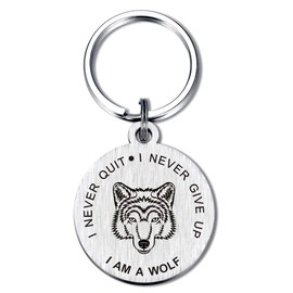 TANWIH Wolf Keychain Inspiratinal Gifts Key Chain Saying I Never Give Up Never Quit Teen Wolves Gifts for Girls Boys