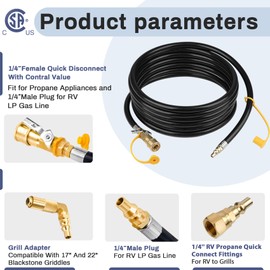 Iococee Upgraded 18FT RV Quick Connect Propane Hose for RV to Grill, Low Pressure Quick Connect Propane Hose with Elbow Adapter for 17" and 22" Blackstone Griddles/Grills