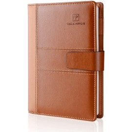 Leather Journal Notebook Ruled, Refillable Lined Thick Hardcover, magnetic snap,with Pen Loop ， 5.7 x 8.5 inches ，100 GSM Paper 300 Pages Brown Gifts