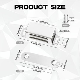 RYHHH Door Magnet, Magnetic Closure Cupboard, Cabinet Door Closure, with Strong Magnet, Holding Force 8 kg, for Kitchen, Bathroom Cabinet, Wardrobe Closures Cabinet Door (Silver, Pack of 4)