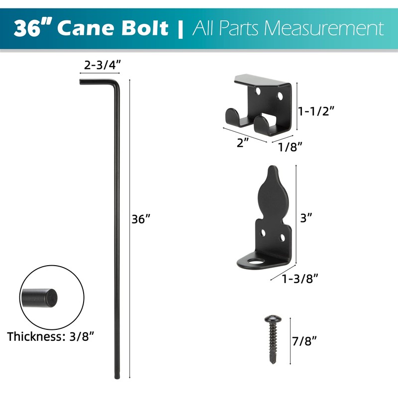 36" Cane Bolt Heavy Duty Drop Rod Gate Stopper Hardware,