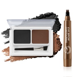 Boobeen Augenbrauen-Set, 2-Farben-Augenbrauenpuder und 4-Gabelspitzen-Brauenstift ，langanhaltend wasserfest und wischfest für natürliche, flauschige Augenbrauen, Puderbrauen-Set mit Pinsel