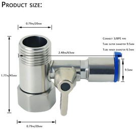 Stainless Steel Water Supply Adapter 1/2" x 1/2" x 3/8" Tee Stop Valve – ideal for RO (Reverse Osmosis) water filters, coffee brewers, ice makers, and PE water line splitters in refrigerator systems.